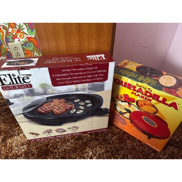 New Elite Gourmet 14" Electric Indoor Grill w/ Santa Fe Quesadilla Maker 