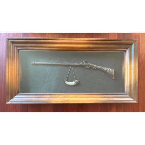 Wooden Shadowbox w/ A Flintlock Kentucky Long Rifle/ Musket/ Gun-