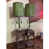 Image 1 : Art Deco Lamp Set With Beautiful Green Shades, Brass & Marble Base. Includes Wicker Stands