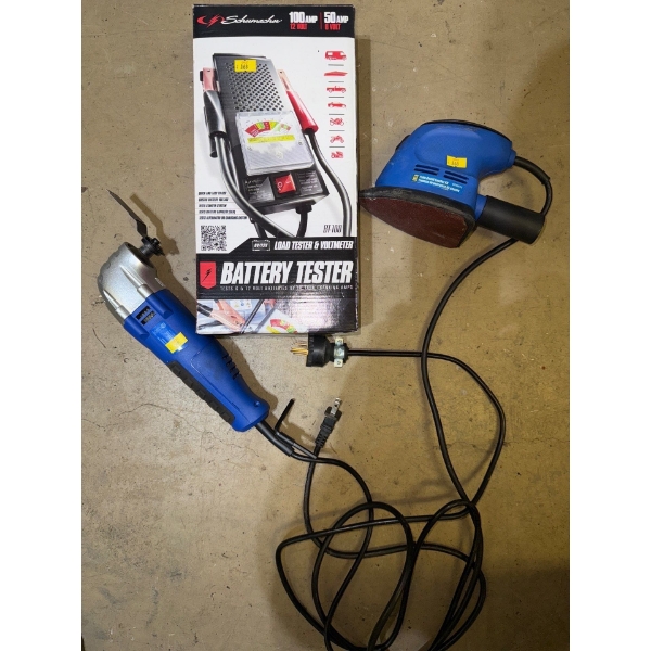 New 100 AMP Battery Tester w/ Powerfist Detail Palm Sander 8056640 & Multi Tool 8383853