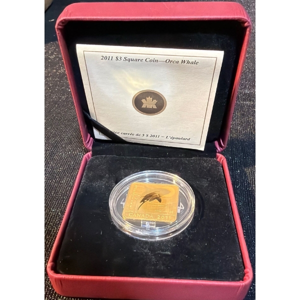 2011 $3 Orca Whale Fine Square Coin 92.5% Silver 11.71 Grams