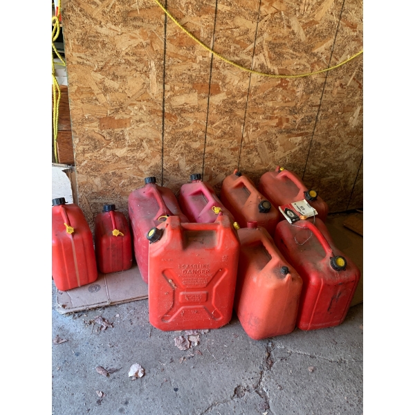 Red Plastic Gas Cans in Various Sizes