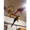 Image 1 : Three Handcrafted Hanging Parrot Decorations on Perches