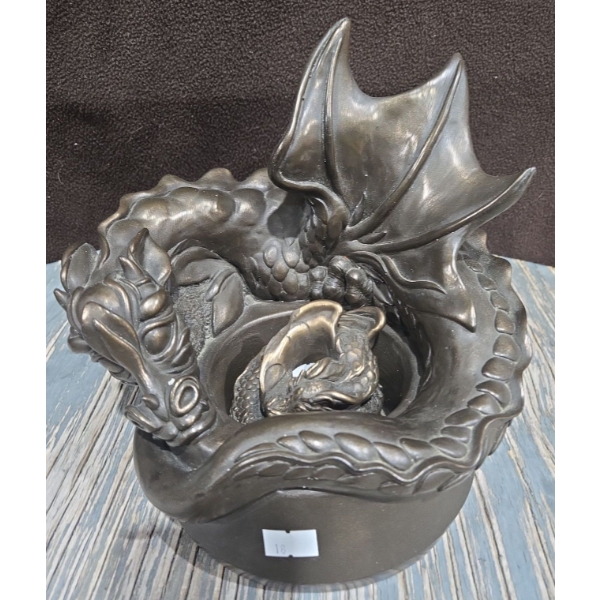 Heavy Bronze Toned Mother Dragon + Baby Dragon Candle Holders 10" Diameter 9" Tall