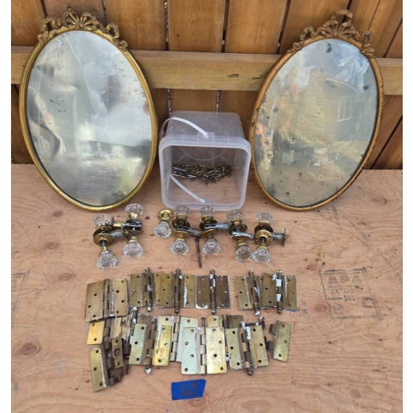 Decorative Oval Mirrors, Brass Hinges, and Glass Door Knobs