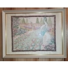 Image 1 : Beautiful Vintage Crewel Embroidery Peacock Tapestry  Framed Art  Hand Made