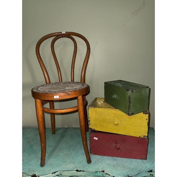 Bentwood Side Chair and Set of Three Painted Wooden Drawers