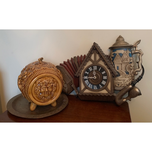 Newhavon Beerhaus Style Wall Clock w/ Brass Plate & Liquor Decantor