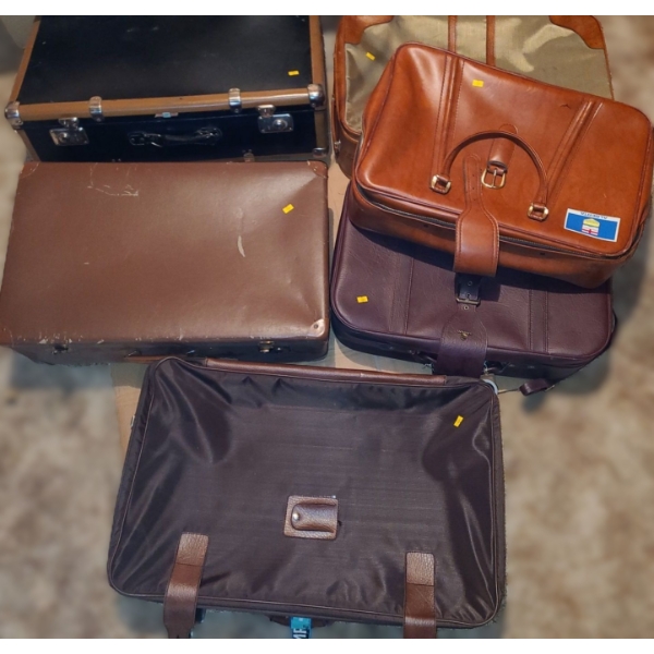 Vintage Luggage: Interior Pictured of Hard- Shell  Black and Brown 28 X 17, 8 D Suitcases 