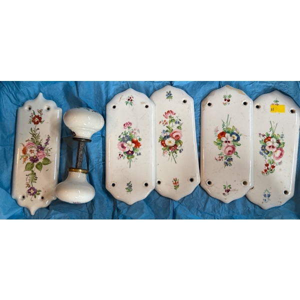 Set of Lovely Finger Plates with a Flower Design and Matching Door Knobs