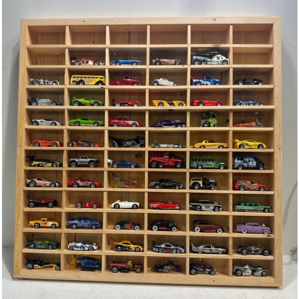 Large Collection of Hot Wheels (2001) in a Wooden Display Frame