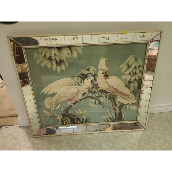 Cockatoo print with mirrored edge frame - 32W, 27T