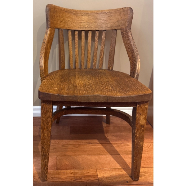 Antique Oak Slat Back Banker's Chair 30'Tall