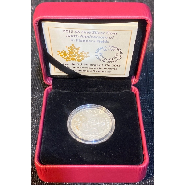 2015 $3 100th Anniversary of In Flanders Fields Fine Silver Coin 7.96 Grams