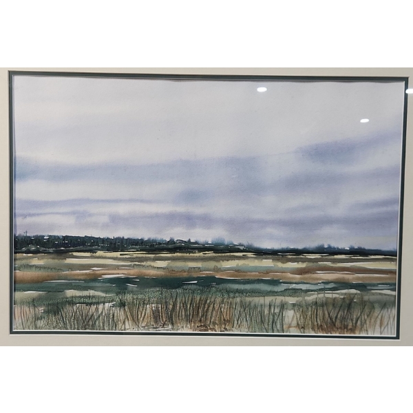 Unsigned Landscape Watercolor in Earthy Tones, Framed