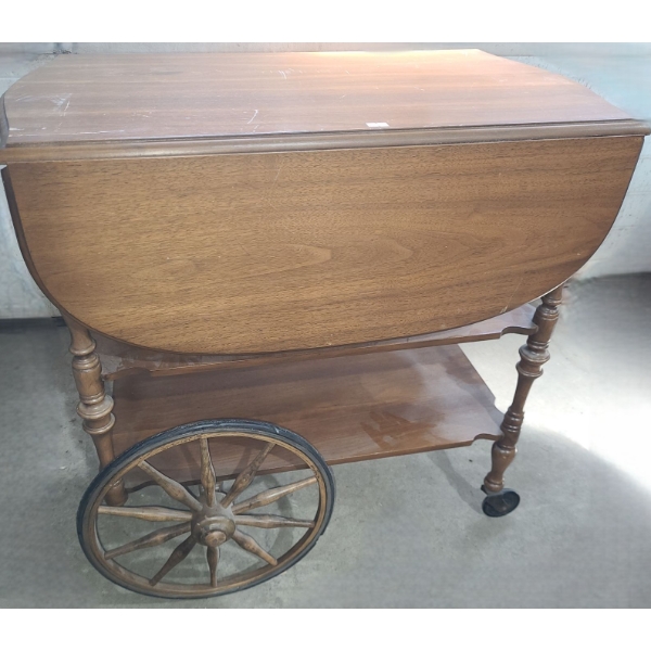 Wooden Bar Cart w/ Shelf and Drawer 27 W, 17 D, 28 T (Closed Flaps) 