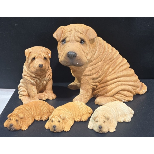 Sandicast Sharpei Family Sculptures 1986 (6"T), 3 x 1987 Lil Snoozers +