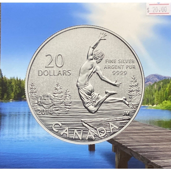 2014 Canada $20 Summertime Fine Silver Coin 7.96 Grams 99.99% Silver