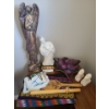 Image 1 : Ceramic Samurai Iridescent Figurine. 15 h.  Elephant Bookends 4 w 4 h, 2 d.  Wooden Card Box & more