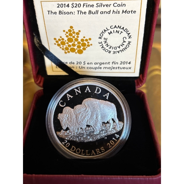 2014 $20 The Bison: The Bull And His Mate - Pure Silver Coin