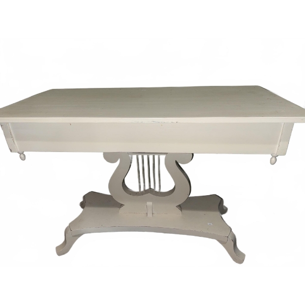 Cream Painted Wood Lyre Base Table