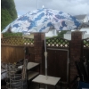 Image 2 : Outdoor Lot With Blue Patio Umbrella, Yard Tools, Rolling Tables