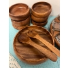 Image 3 : Vintage Danish Modern teak Lazy Susan serving set, along with 6 wooden bowls and a salad bowl with s