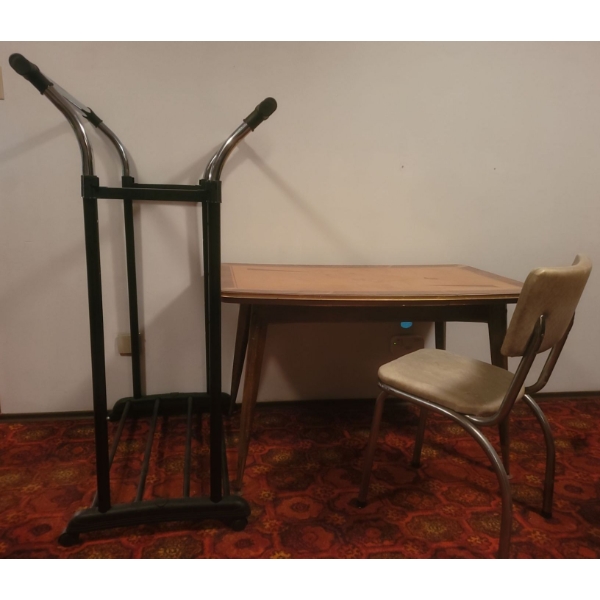 Vintage Table, Winds for Taller Height (Loose + Wobbly, Some Peeling), Vintage Chair & Clothing Rack