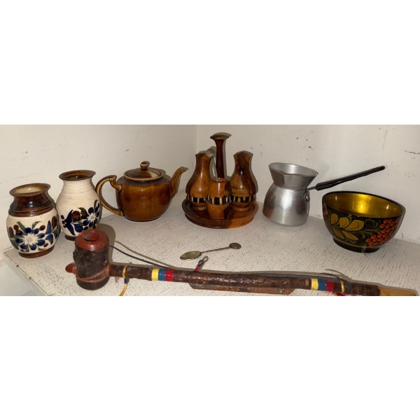 Hand Painted Folk Art - Peace Pipe Stoneware Pottery Kitchen Contraptions & More