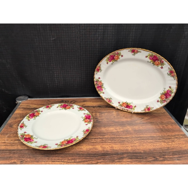 2 Oval Floral Plates and 14 Round Matching Plates