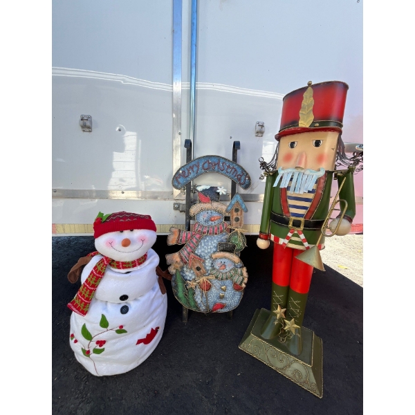 Large nutcracker 40” height with two snowman decorations24” height