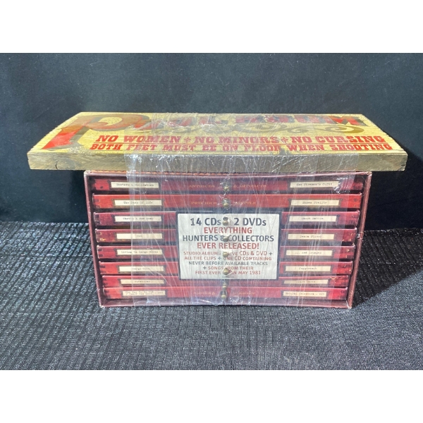 Hunters & Collectors Boxed Set with 14 CDS and 2 DVD's with Accompanying Pool Room Sign