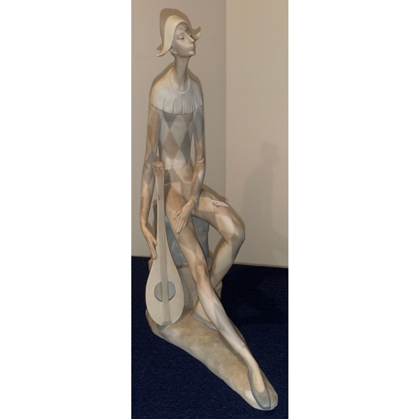 Nao By LLADRO Porcelain Matte Sitting Harlequin Mandolin Player Sculpture  - 5W, 11D, 14T