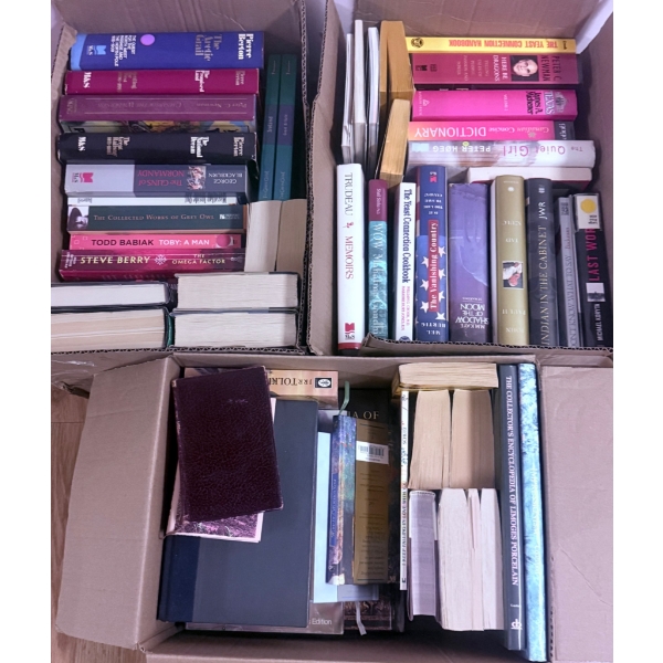 Hardcover and Paperback Books in Four Boxes