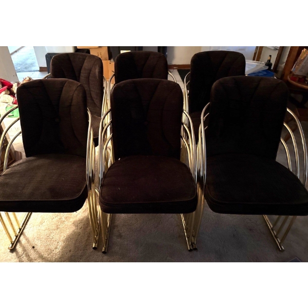 6 Retro Brass Upholstered Dining Chairs 30T