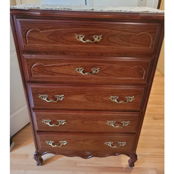 Five-Drawer Wood Chest With Decorative Brass Handles
