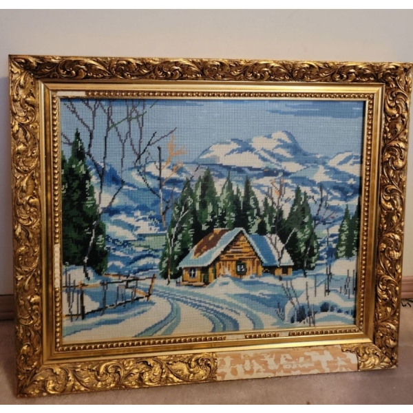 Embroidered Cottage Art 24x18