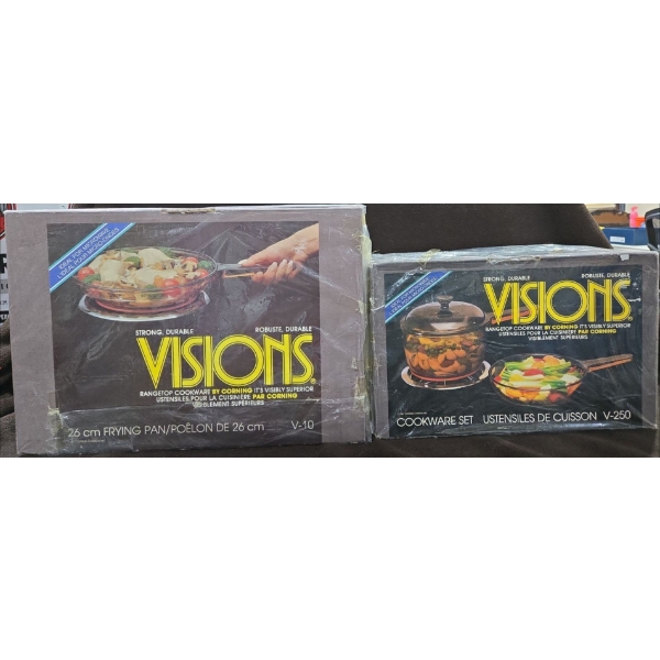 2 Unused Vintage Visions Rangetop Cookware Set By Corning