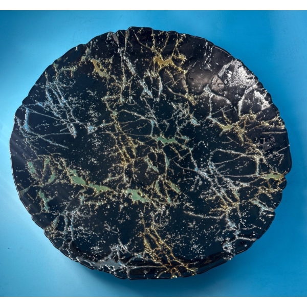 Lovely Metallic Effect Glass Serving Tray Black - 16W 