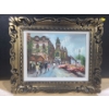 Image 1 : Colorful Painting of Street Scene in Ornate Frame 23 X 19, Signature Illegible 