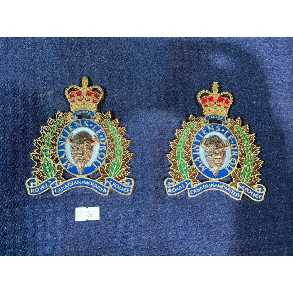 Pair of Large Brass RCMP Crests (coloured)