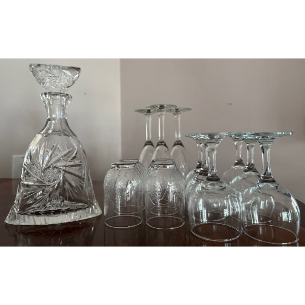 Hand Cut Stemware Collection & French Crystal Decanter w/ Stopper 11T