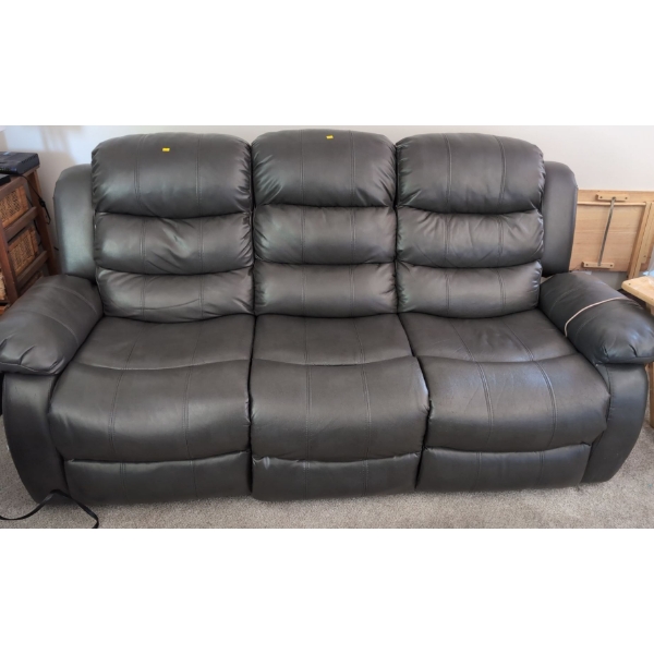 Grey Leather 3 Seater Sofa, Sofa Only, Ends Recline  - 76W, 32D, 36T