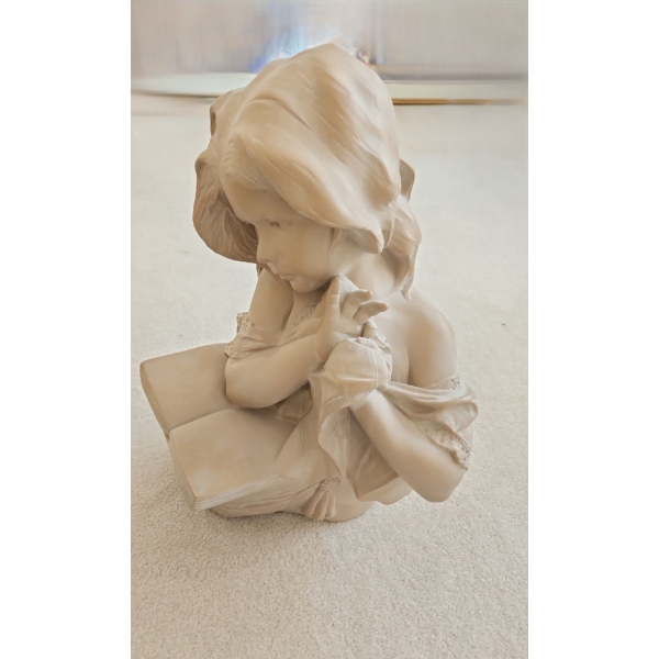 Plaster Resin Statue of Girl Reading a Book 11 W, 18 T (No Marking)