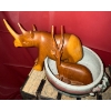 Image 4 : Hand Carved Mahogany Tortoise w/ Rhinoceros Figure Stoneware Bowl & More