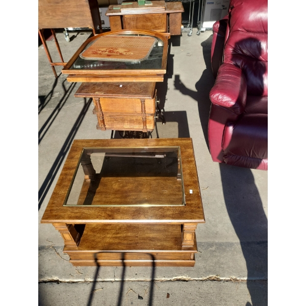 Wooden, Glass Top Side Table