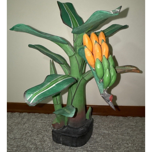 Rainforest Hand Carved Wooden Banana Tree - 16T (Missing one small Piece on Back) 