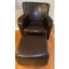 Image 5 : Black Leather Club Chair & Matching Ottoman "Tub Chair"  31x31x35"tall 