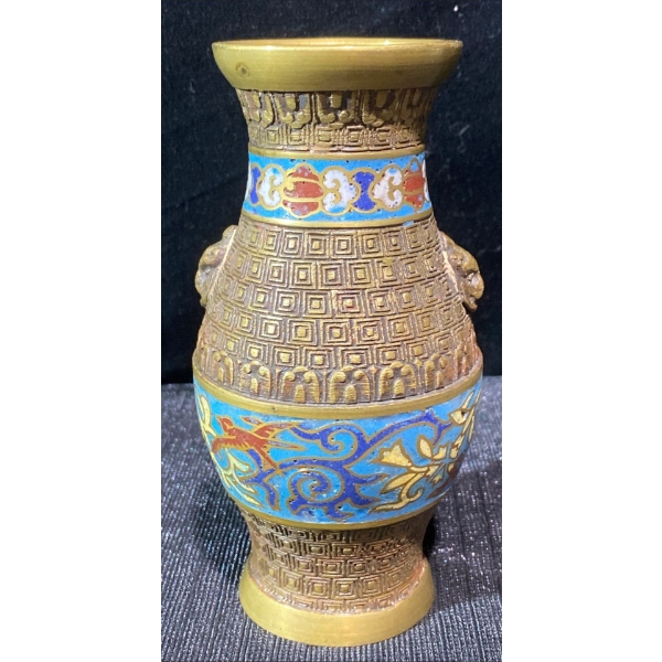 6" Japanese Champleve Enamel/Bronze Vase- Likely Late 19th to Early 20th Century