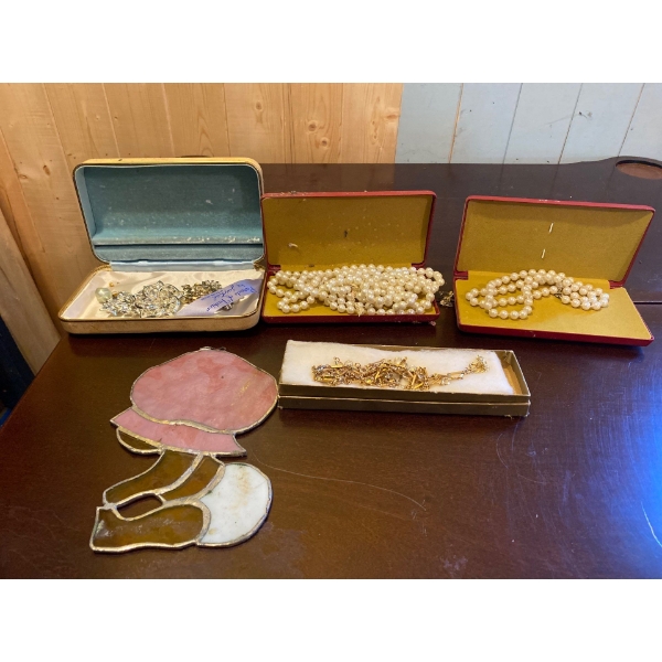 Set of Costume Jewellery Necklaces and Stained Glass Baby